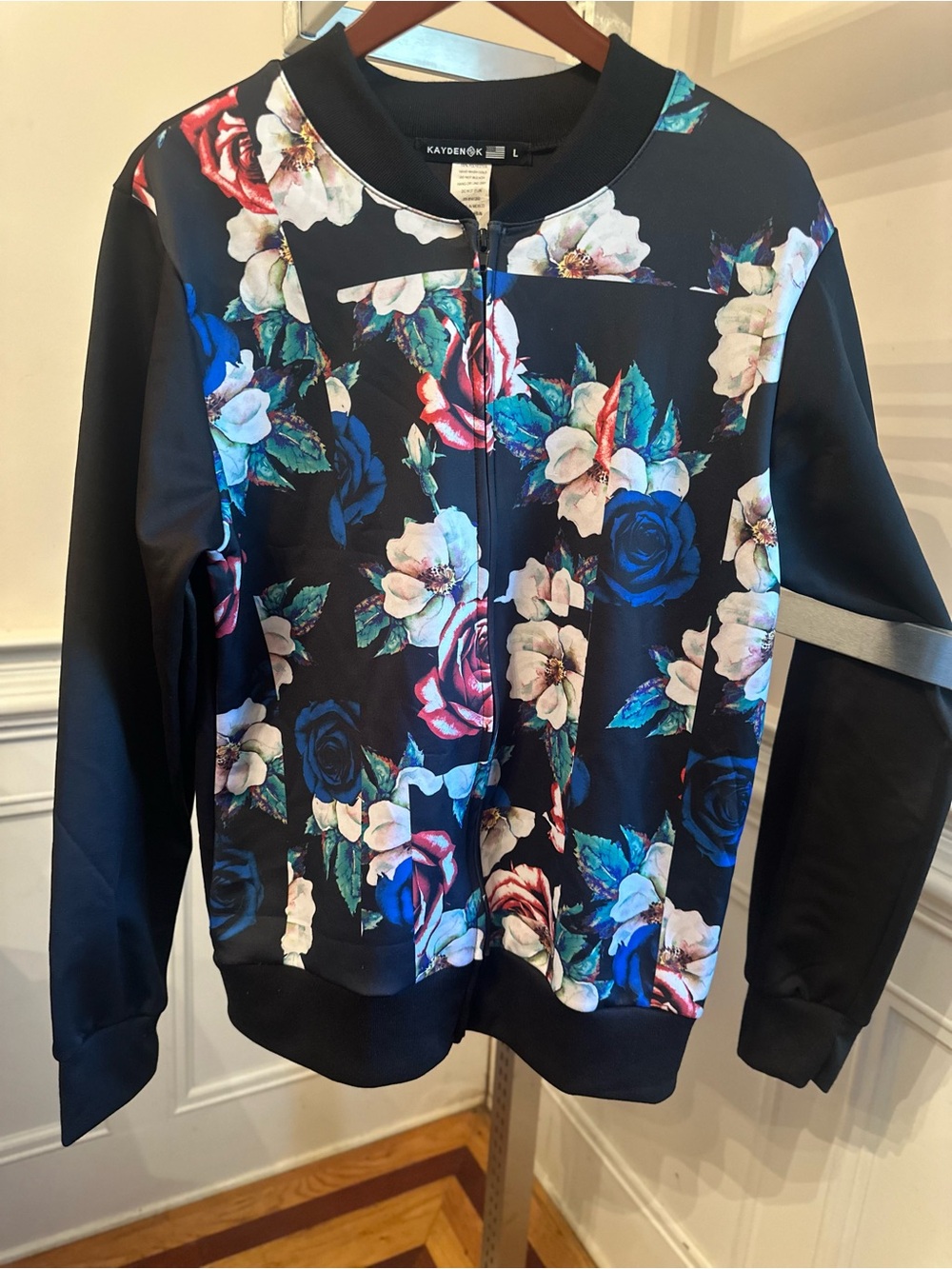 KDNK KSB-107 Black Track Jacket With Floral Rose Print